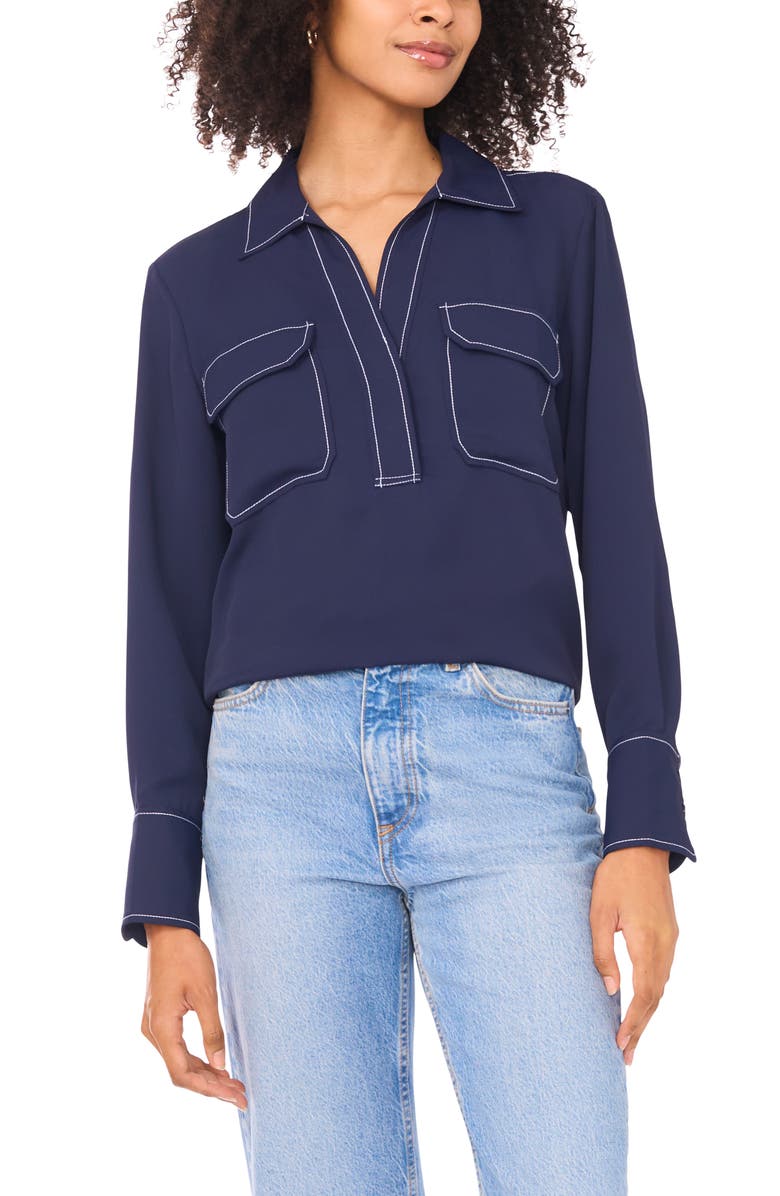 Vince Camuto Half Placket Blouse, Main, color, Classic Navy