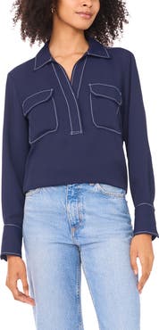 Vince Camuto Half Placket Popover Top