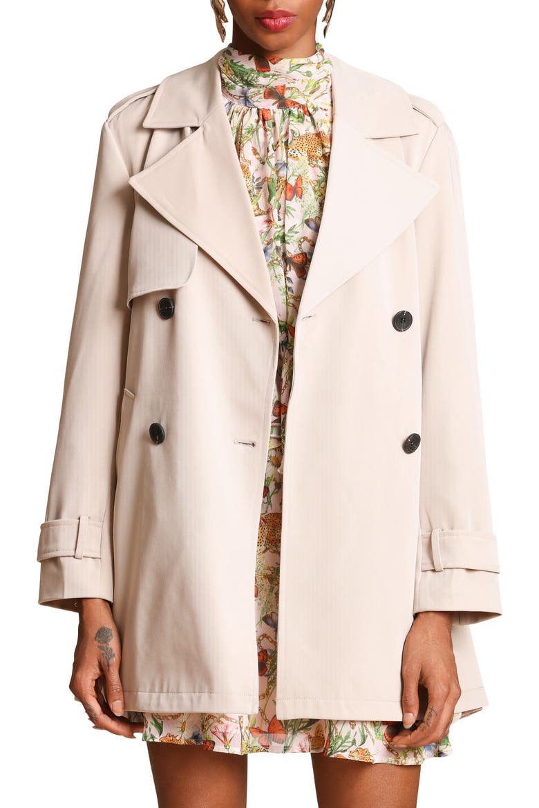 Double Breasted Short Trench Coat, Main, color, SANDSTONE
