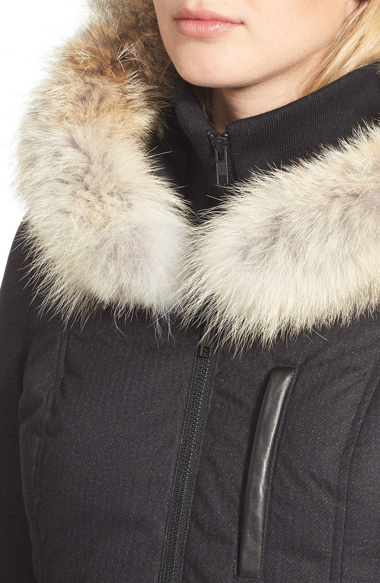 Soia & Kyo 'Chrissy' Print Down Parka with Genuine Leather & Coyote Fur Trim, Alternate, color,