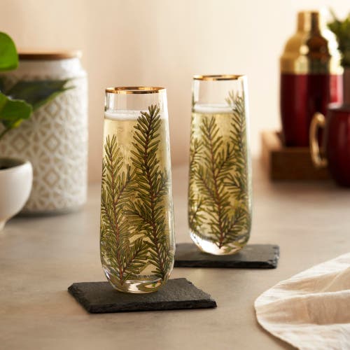 Twine Woodland Stemless Champagne Glasses, Set Of 2 In Green