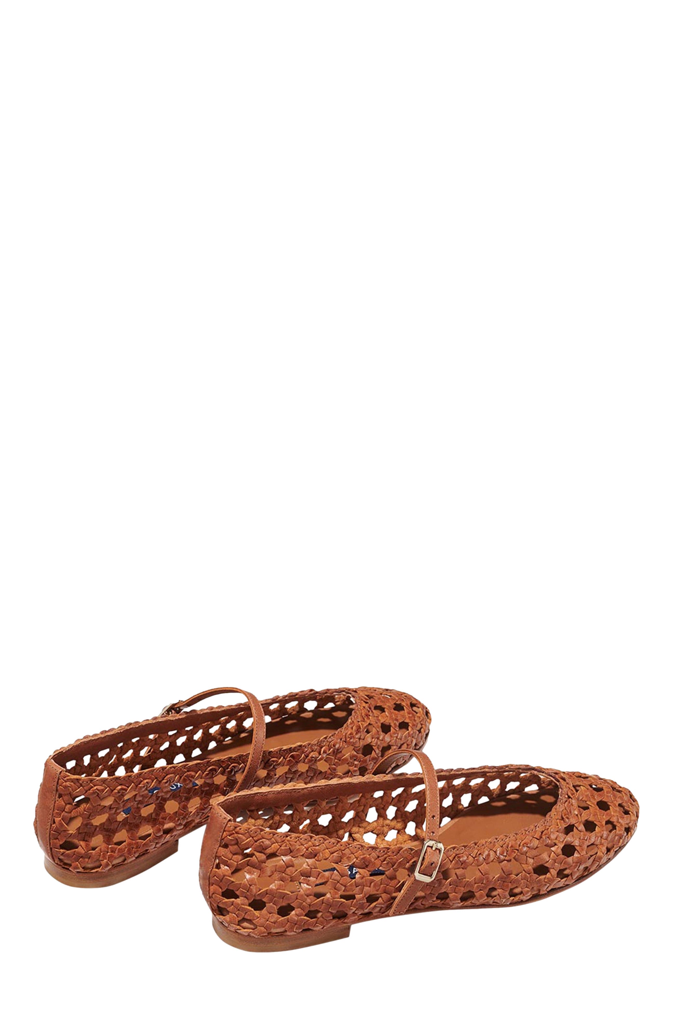 MARGAUX The Woven Demi Jane Flat, Alternate, color, Saddle Leather