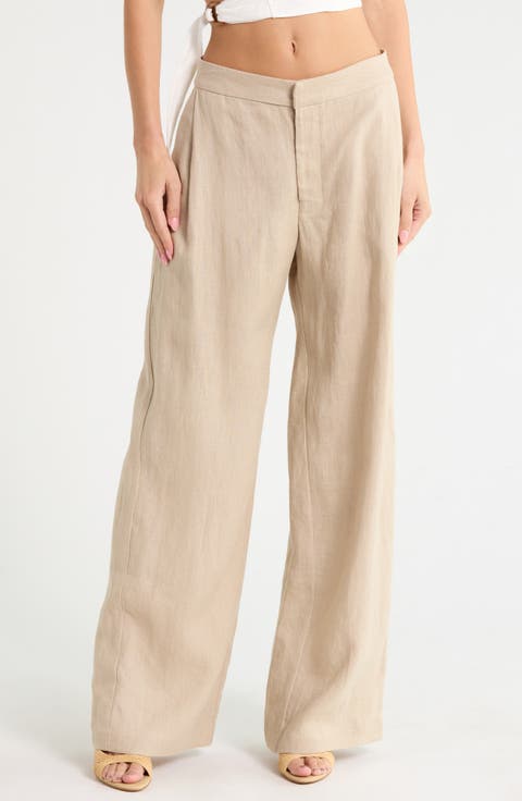 Aubrey High Waist Pleated Wide Leg Linen Pants