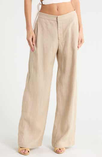 Aubrey High Waist Pleated Wide Leg Linen Pants