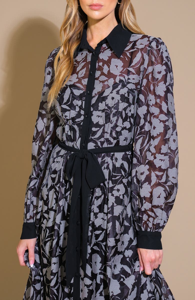 FLYING TOMATO Tie Waist Midi Shirtdress, Alternate, color, 