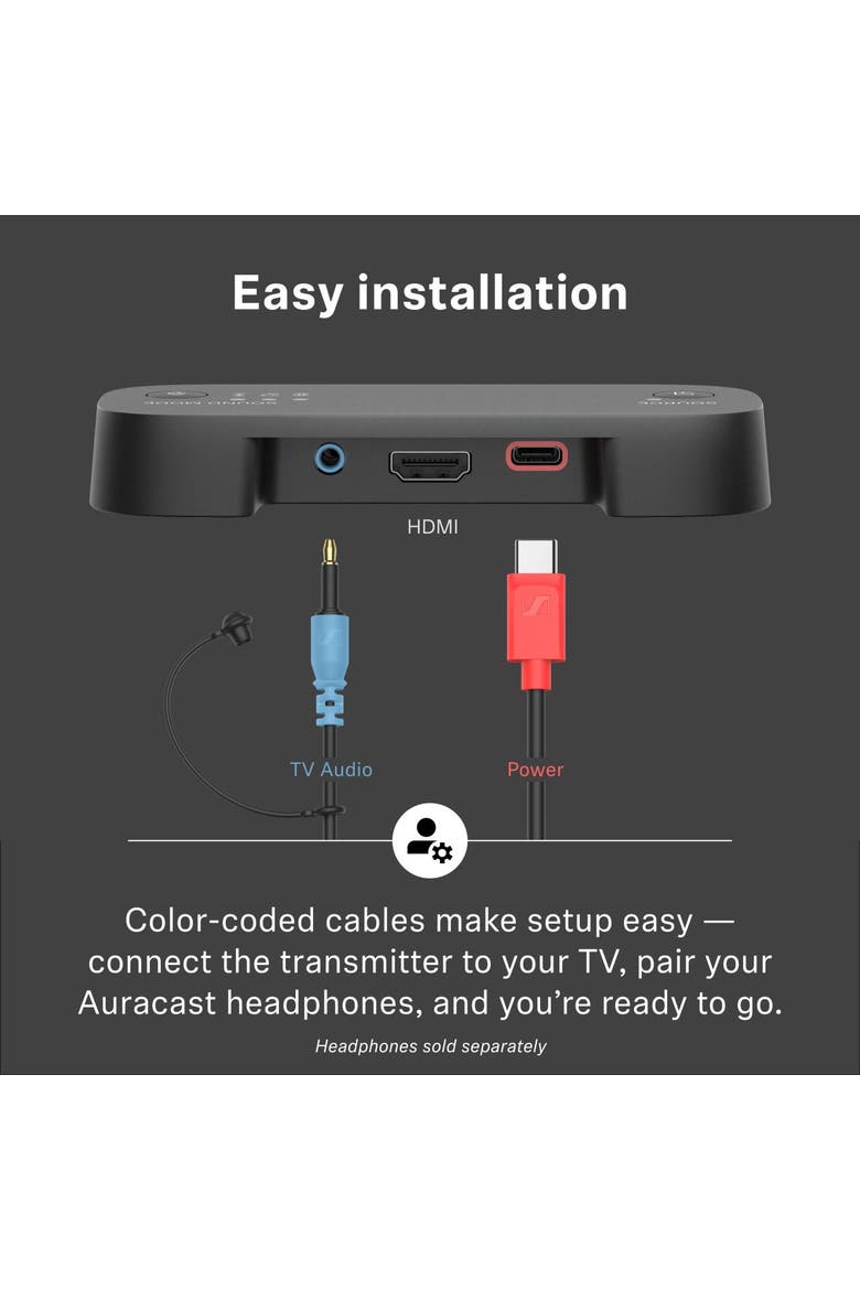 BTA1 TV Transmitter for Bluetooth Auracast Wireless Headphones, Alternate, color, Black