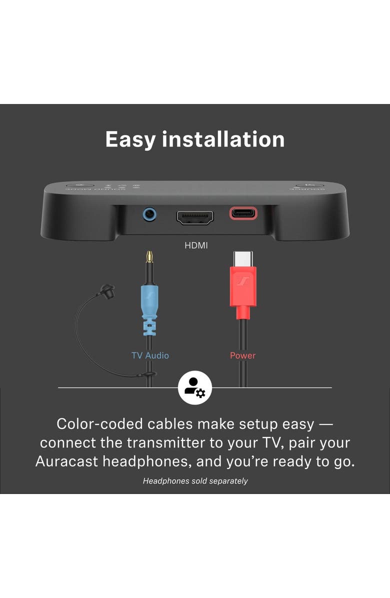 Sennheiser BTA1 TV Transmitter for Bluetooth Auracast Wireless Headphones, Alternate, color, Black