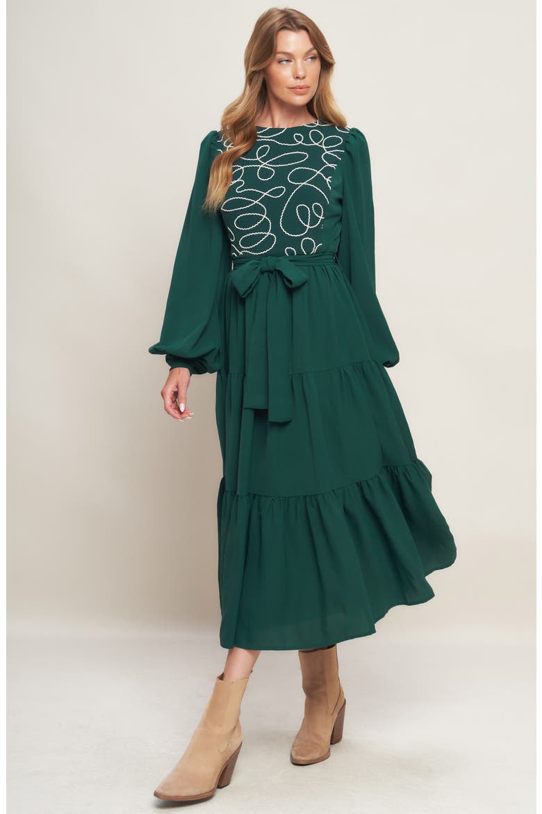 Long Sleeve Solid Midi Dress, Alternate, color, HUNTER GREEN