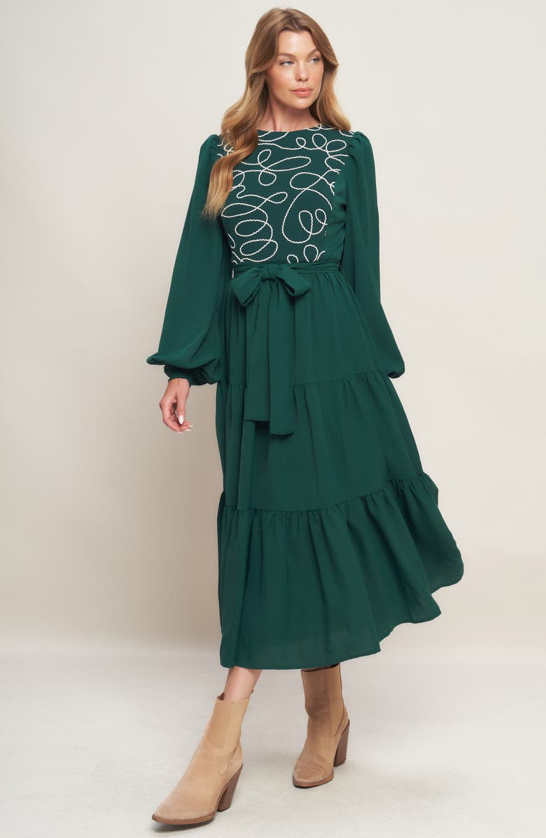 FLYING TOMATO Long Sleeve Solid Midi Dress, Alternate, color, Hunter Green