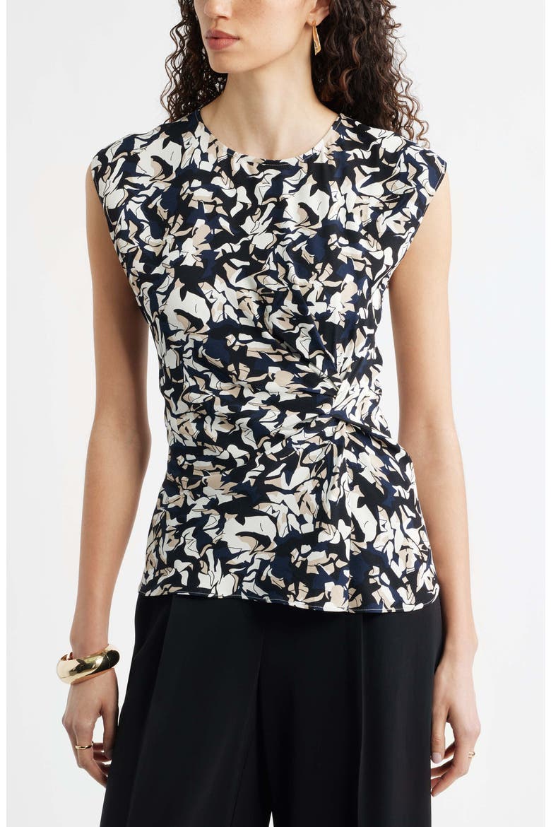 Side Twist Top, Main, color, NAVY- TAN GRAPHIC BLOCKS