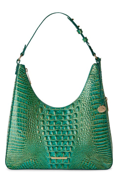 Tabitha Croc Embossed Leather Shoulder Bag