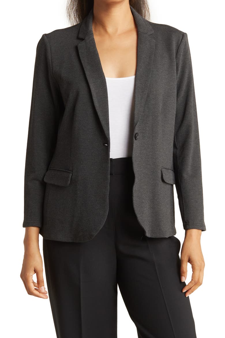 One-Button Notched Lapel Shaped Blazer, Main, color, DARK COAL HEATHER