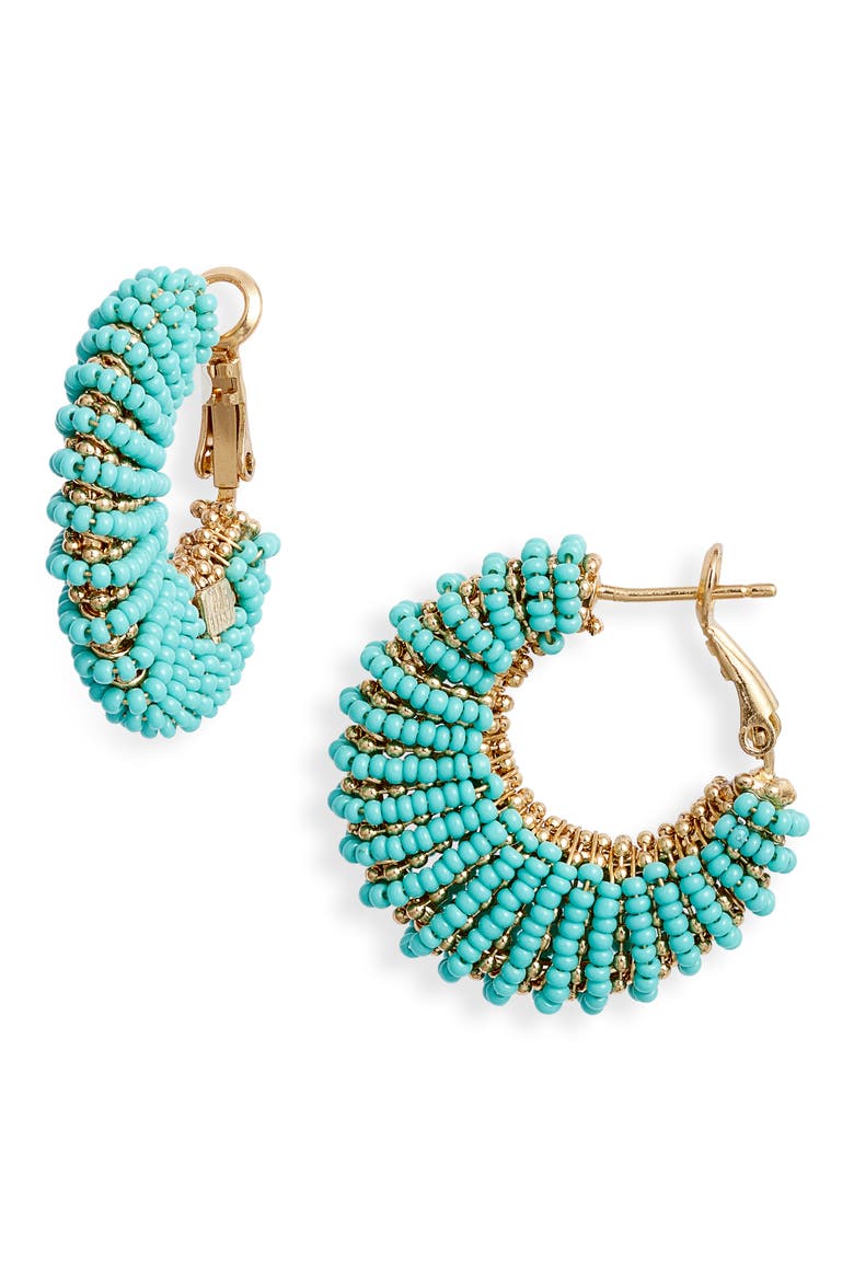 Izzia Beaded Hoop Earrings, Main, color, TURQUIOSE