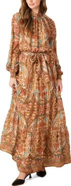 FLYING TOMATO Mock Neck Long Sleeve Maxi Dress