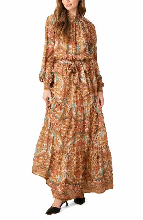 FLYING TOMATO Mock Neck Long Sleeve Maxi Dress