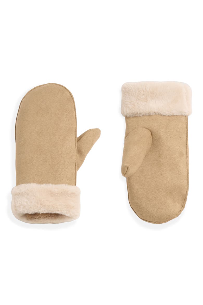 Jani Faux Suede Mittens, Main, color, TAUPE