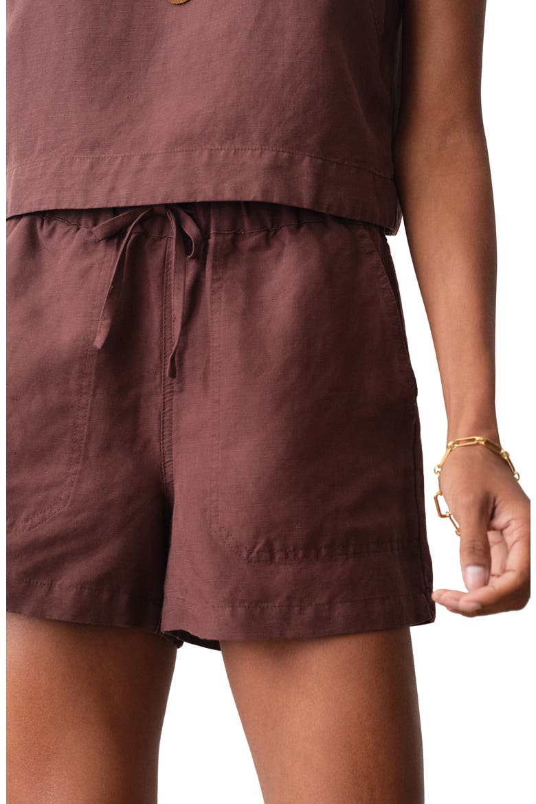 Linen Blend Drawstring Shorts, Alternate, color, CHOCOLATE