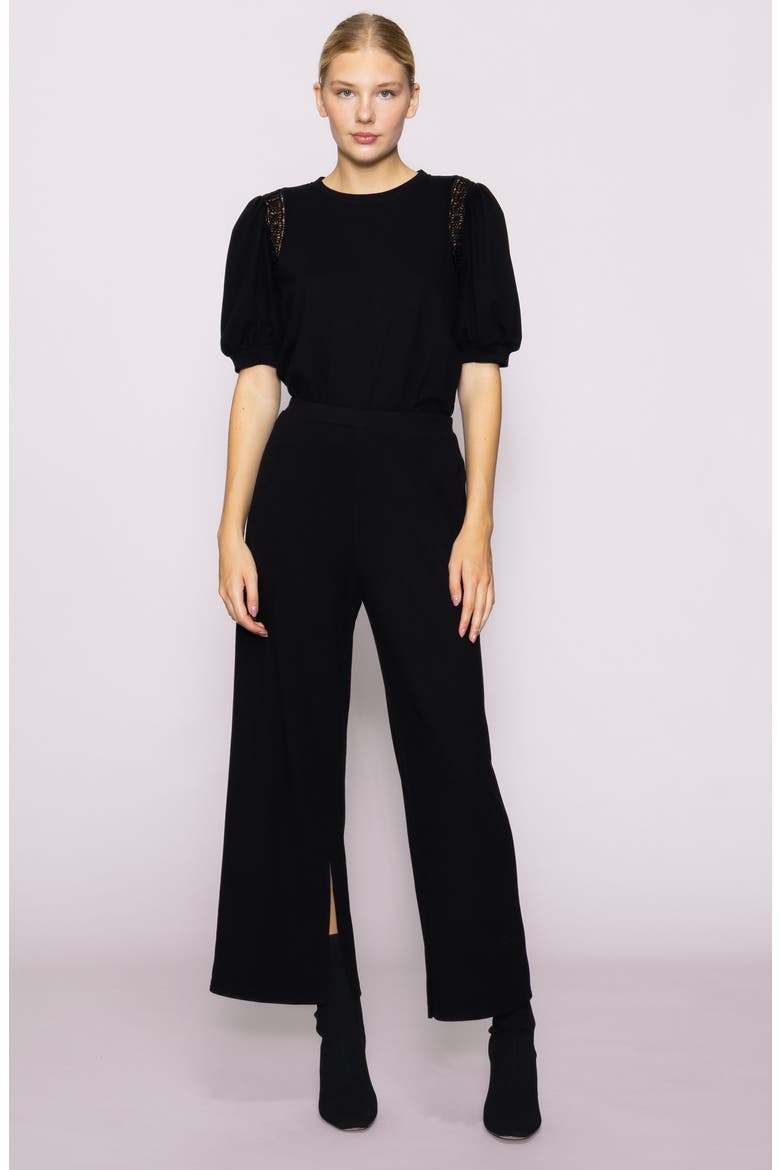 Lace Inset Puff Sleeve Top, Alternate, color, BLACK