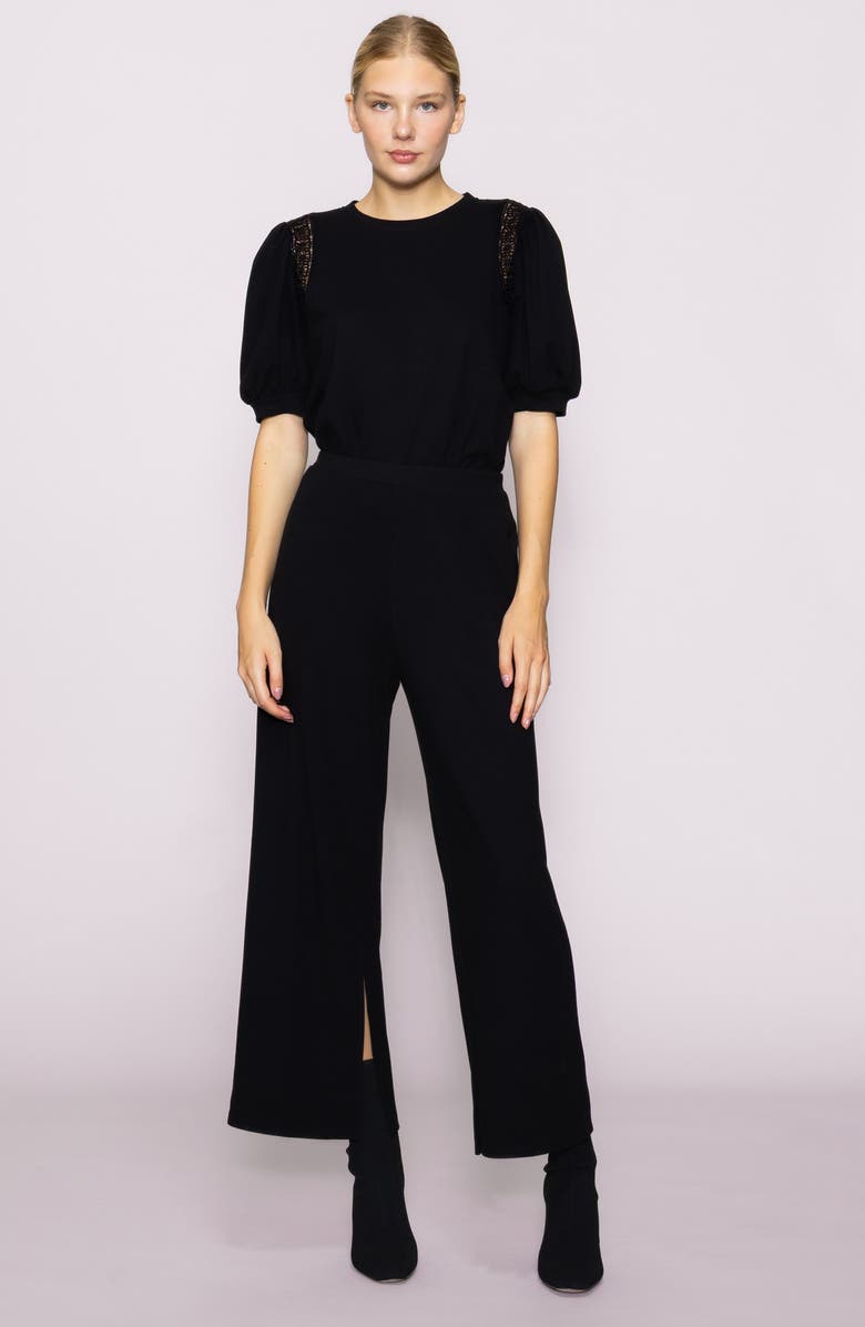 MELLODAY Lace Inset Puff Sleeve Top, Alternate, color, Black