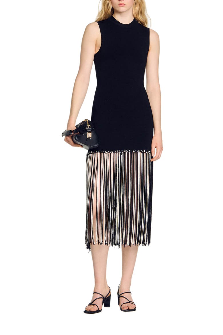 Fringed dress, Alternate, color, Black / ecru