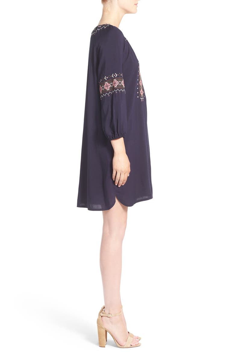 'Teddy' Embroidered Shift Dress, Alternate, color, INK