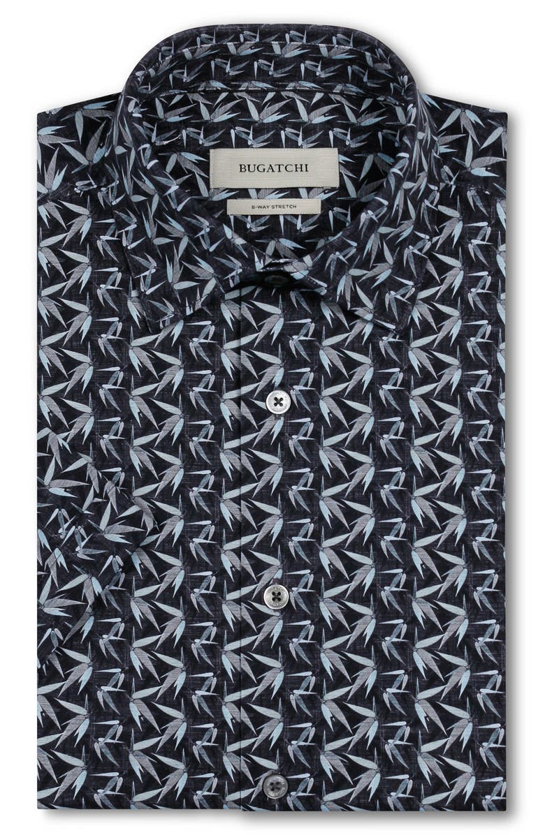 Bugatchi Miles OoohCotton<sup>®</sup> Leaf Print Short Sleeve Button-Up Shirt, Alternate, color, Khaki