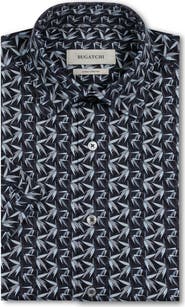 Bugatchi Miles OoohCotton® Leaf Print Short Sleeve Button-Up Shirt