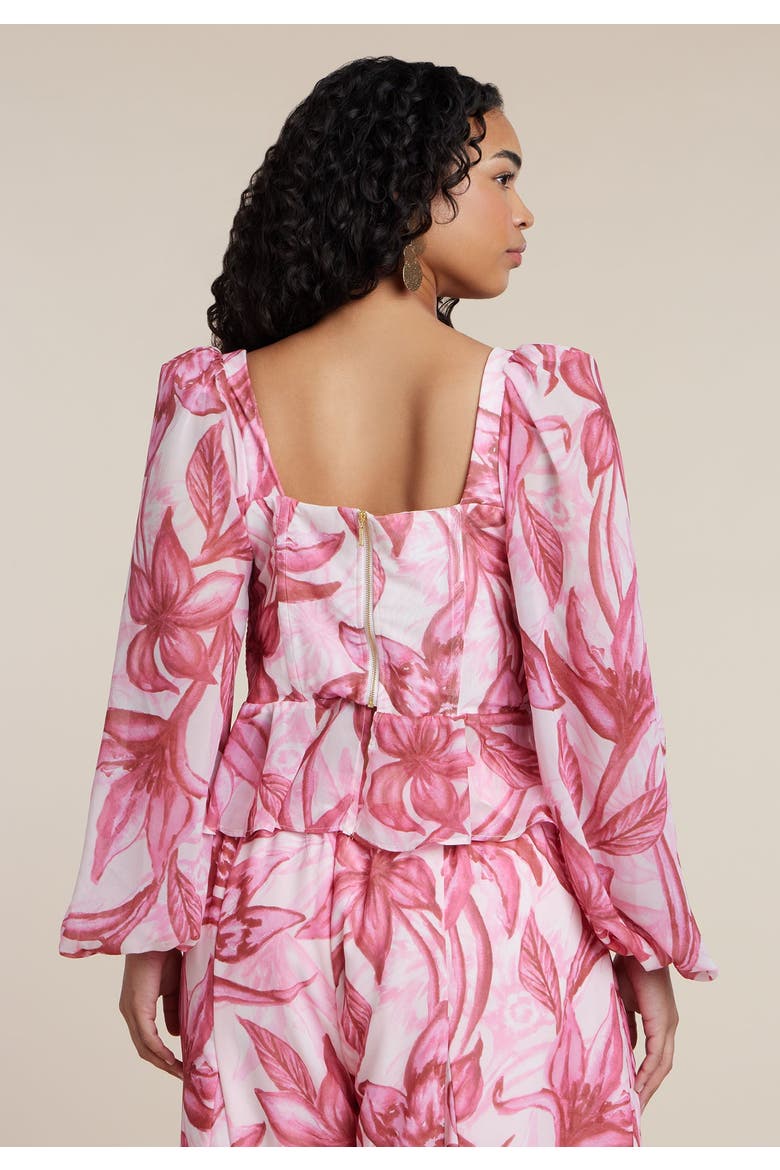 Patbo X Eloquii Puff Sleeve Peplum Top, Alternate, color, SAFFRON BLOOMS