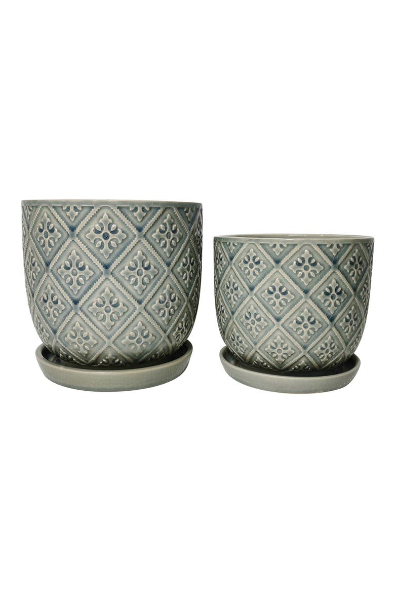 Diamond Pattern Ceramic Saucer Planter - Set of 2, Main, color, GRAY