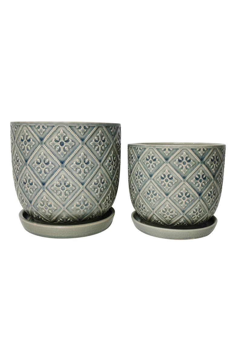 DREW ROSE DESIGNS Diamond Pattern Ceramic Saucer Planter - Set of 2, Main, color, 