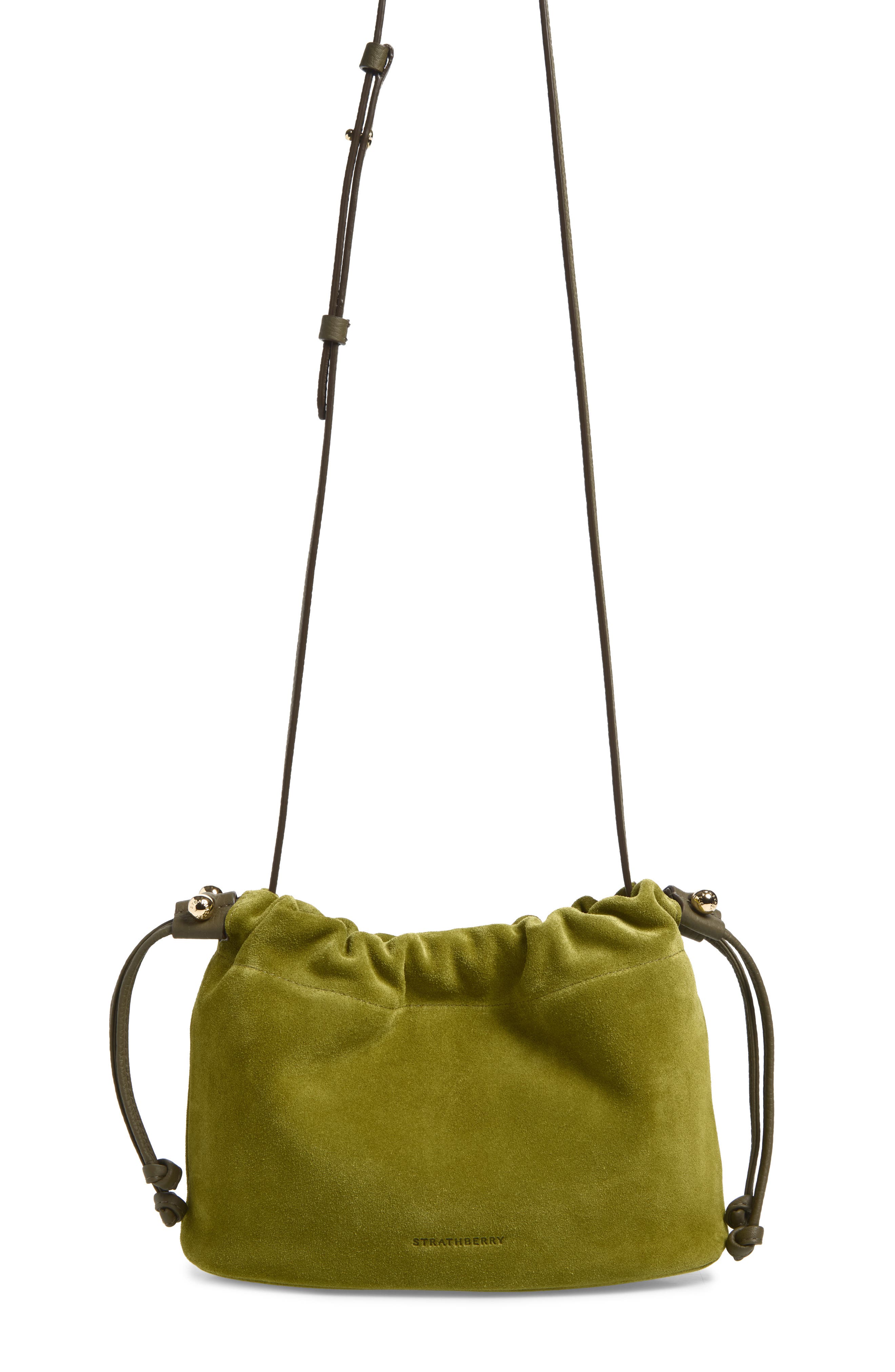 Drawstring Suede Crossbody Bag, Main, color, LIME/ KHAKI