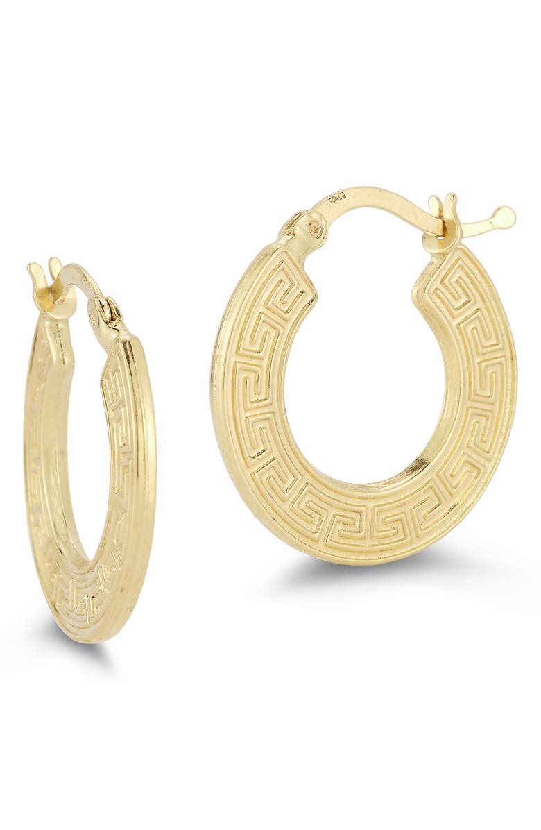 Ember Fine Jewelry Greek Key Textured Hoop Earrings, Main, color, 