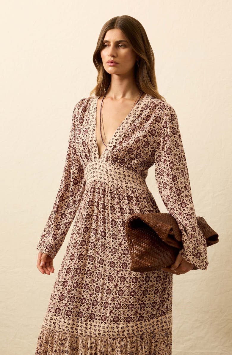 Faherty Dakota Long Sleeve Maxi Dress, Alternate, color, Sunrise Azulejos Mixed Print