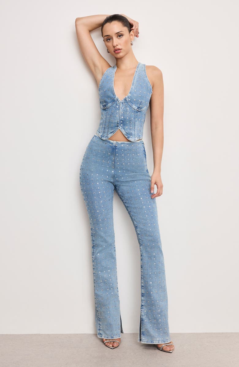 Good American Dolly Crystal Denim Vest, Alternate, color,