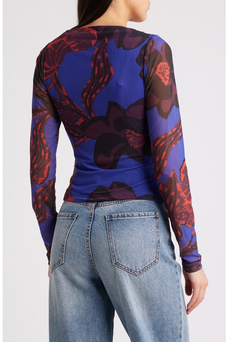 Remy Floral Print Ruched Mesh Top, Alternate, color, LA ROUGE PRINT