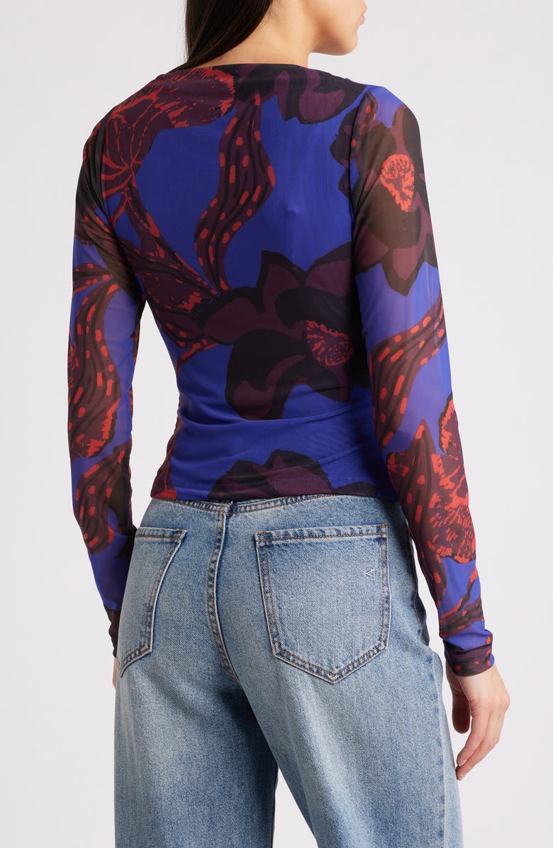 Cleobella Remy Floral Print Ruched Mesh Top, Alternate, color,