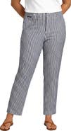 Lands' End Plus Size Mid Rise Classic Straight Leg Oxford Stripe Ankle Pants