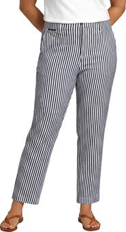 Lands' End Plus Size Mid Rise Classic Straight Leg Oxford Stripe Ankle Pants