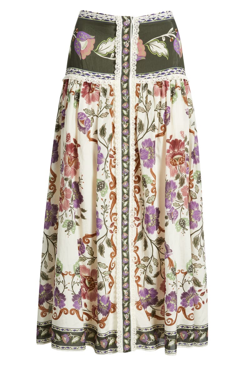 Rococo Floral Midi Skirt, Alternate, color, ROCOCO FLOWERS CREAM