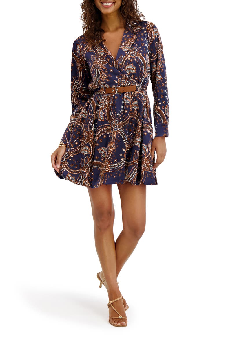 Print Satin Chermuse Minidress, Main, color, NAVY/ MULTI