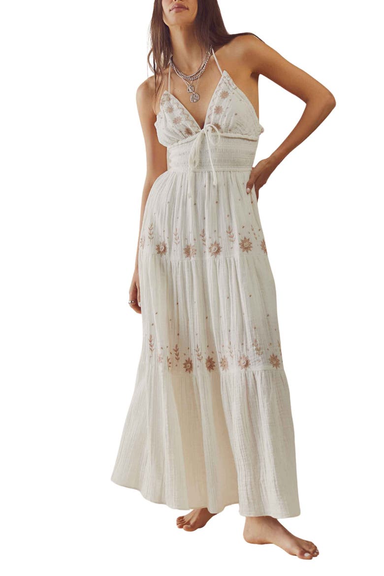 Real Love Embroidered Tiered Maxi Sundress, Main, color, IVORY COMBO