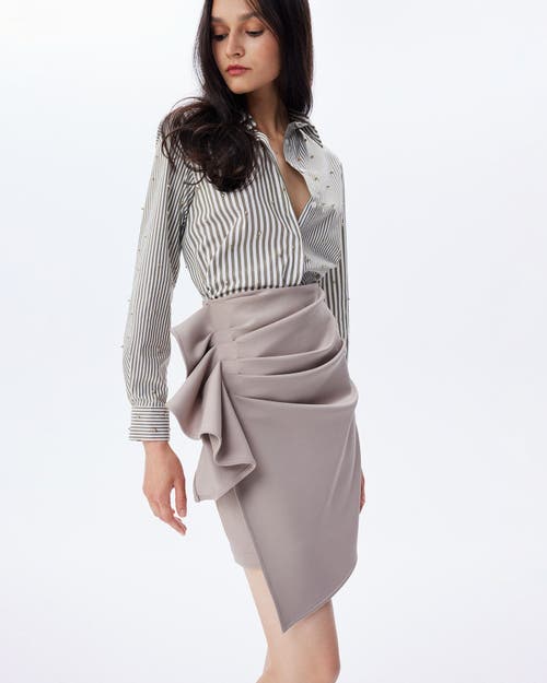 Theo The Label Women's Neutrals Echo Mix Stripe Pearly Shirt - Khaki / Gold In Khaki/gold