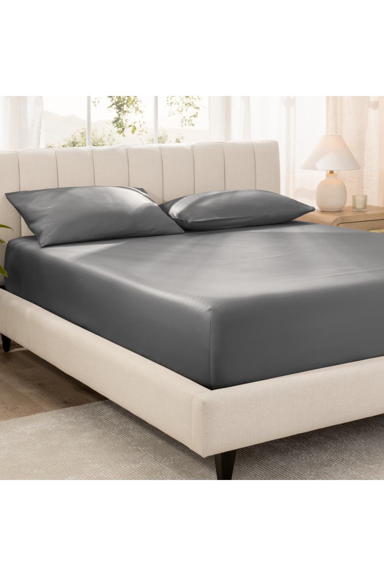 400 Thread Count Organic Cotton Sateen Fitted Sheet - Split Head King, Alternate, color, Grey