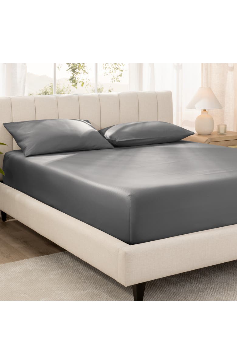 Bare Home 400 Thread Count Organic Cotton Sateen Fitted Sheet - Split Head King, Alternate, color, Grey