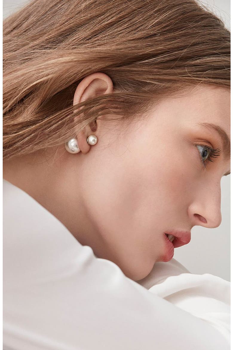 Imitation Pearl Double Stud Earrings, Alternate, color, CREAM