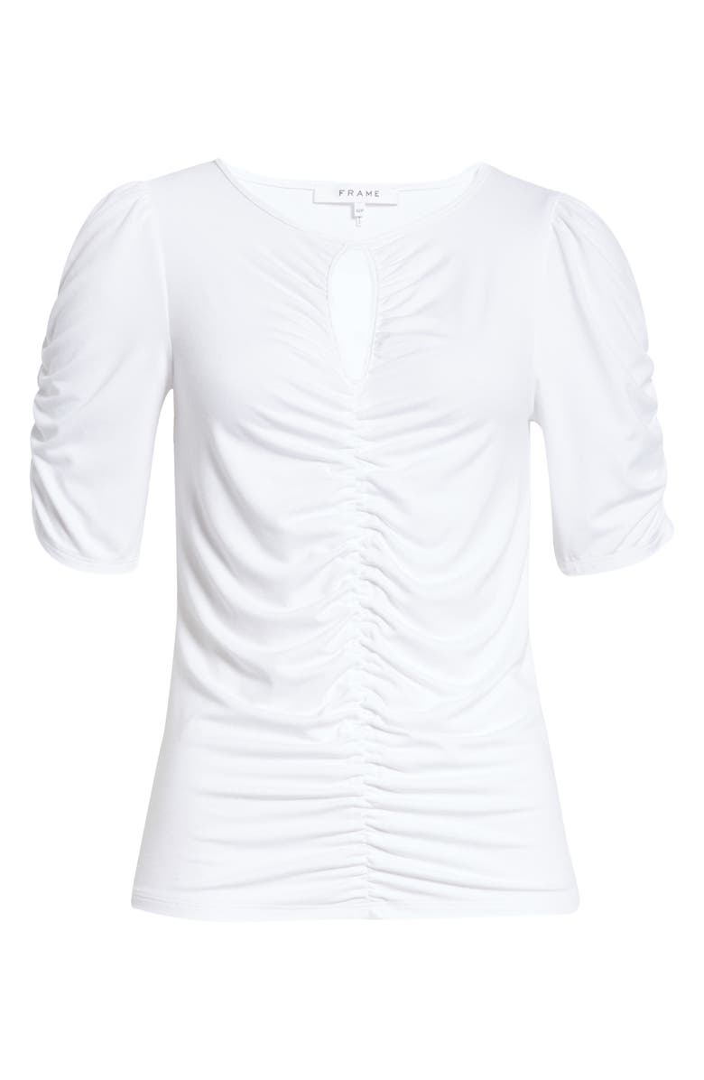 FRAME Shirred Keyhole Neck T-Shirt, Alternate, color, Blanc