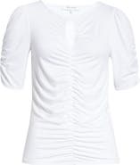 FRAME Shirred Keyhole Neck T-Shirt