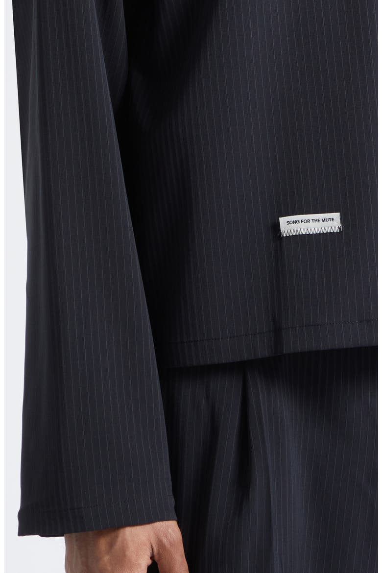 Casual Pinstripe Gabardine Crop Button-Up Shirt, Alternate, color, NAVY