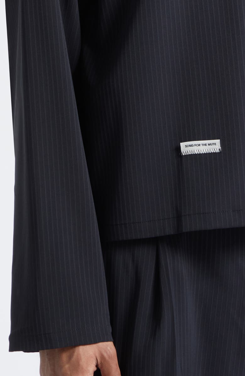 SONG FOR THE MUTE Casual Pinstripe Gabardine Crop Button-Up Shirt, Alternate, color, Navy