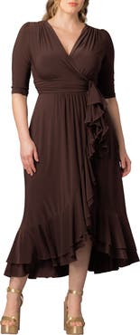 Kiyonna Veronica Ruffled High-Low Evening Gown